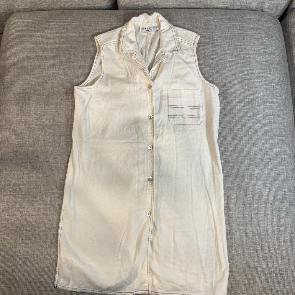 Versailles NY Sleeveless Shirt Dress Cream Contrast‎ Stitch Small